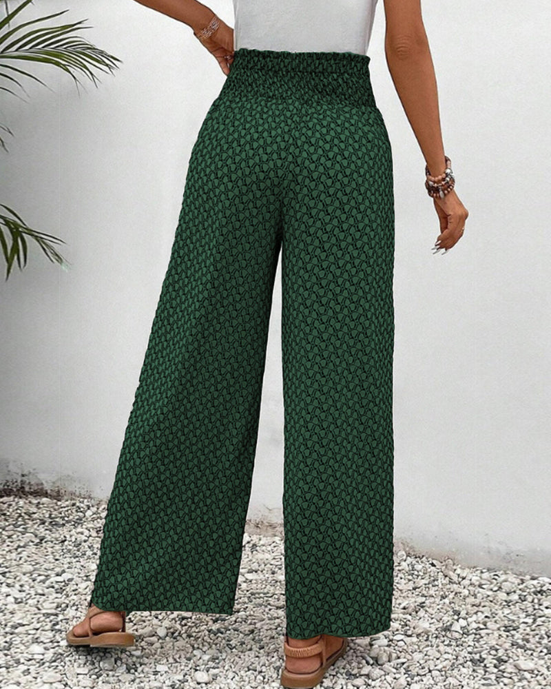 Geometric Print Smocked Waist Drawstring Wide Leg Pant