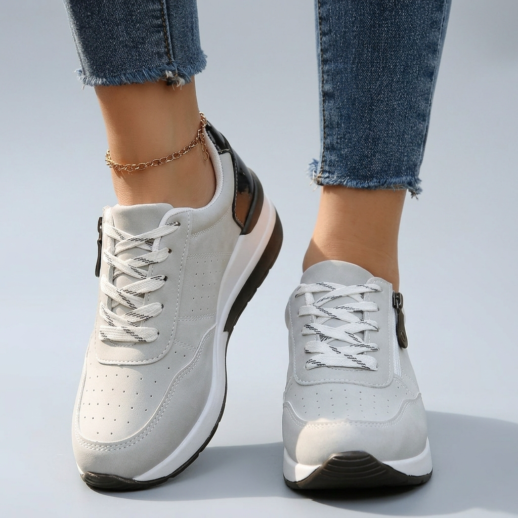 Perforated Side Zip Lace Up Casual Platform Sneaker