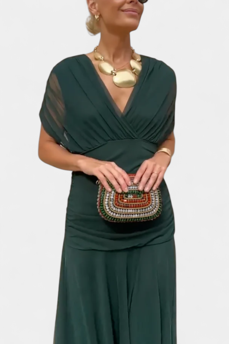 Ruched Off Shoulder Maxi Dress - Formal Evening Gown