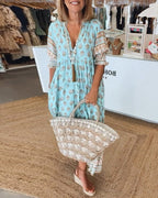 Geometric Print Tassel Tie Tiered Boho Maxi Dress