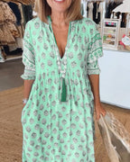 Geometric Print Tassel Tie Tiered Boho Maxi Dress