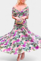 Ruched Off Shoulder Maxi Dress - Formal Evening Gown