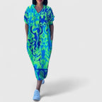 Abstract Baroque Print V Neck Short Sleeve Oversized Casual Maxi Dress