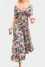 Ruched Off Shoulder Maxi Dress - Formal Evening Gown