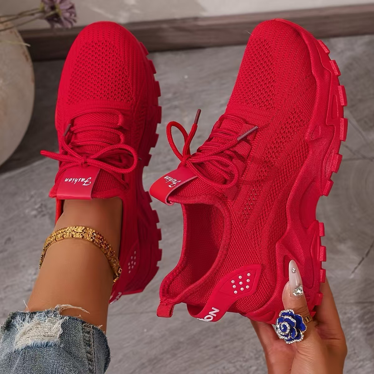 Breathable Mesh Lace-Up Chunky Platform Sneaker