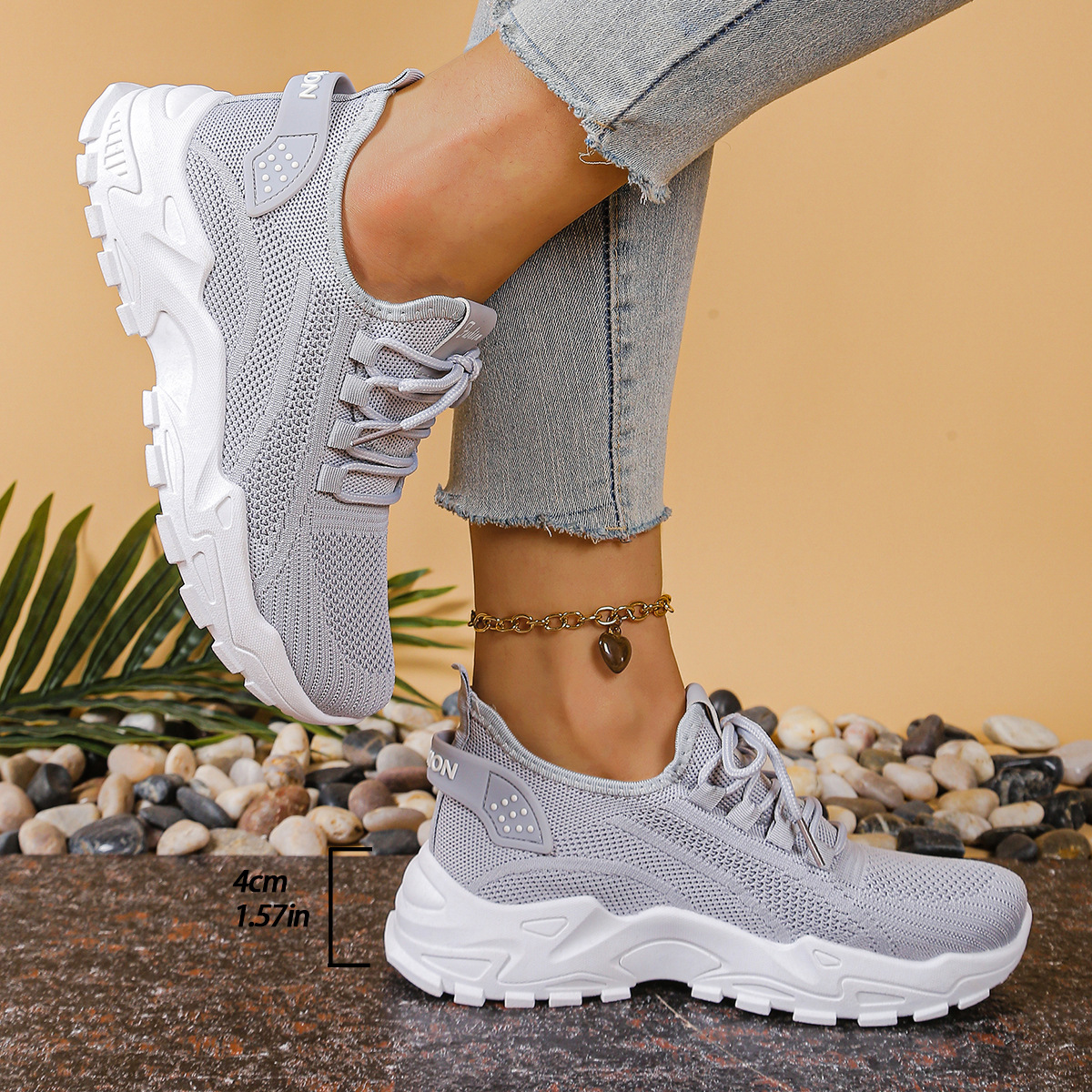Breathable Mesh Lace-Up Chunky Platform Sneaker