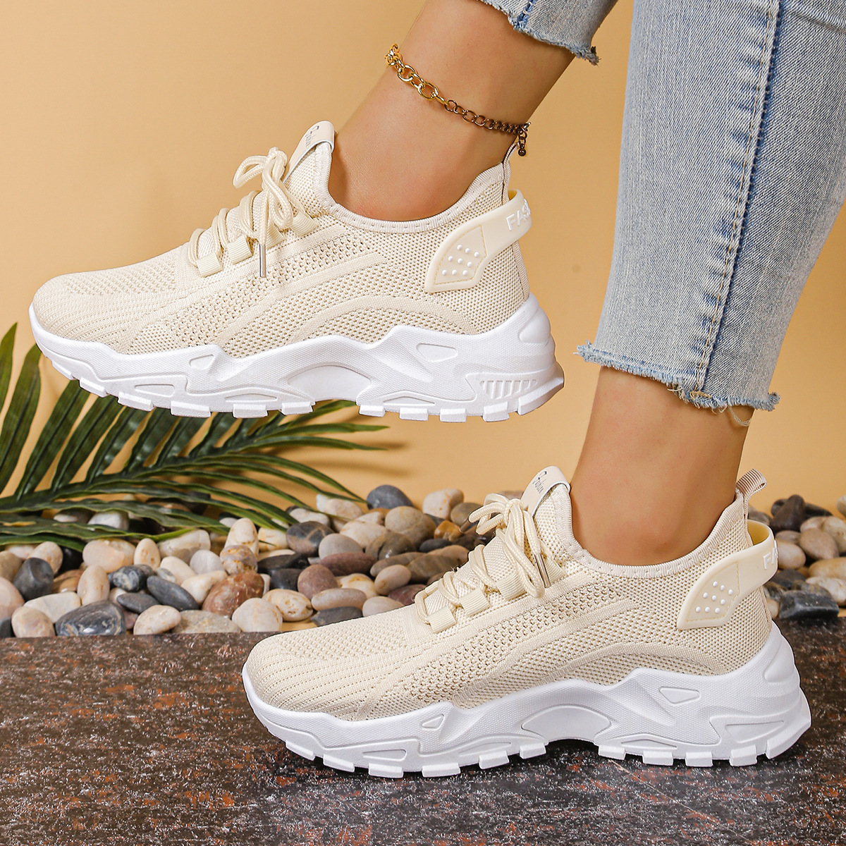 Breathable Mesh Lace-Up Chunky Platform Sneaker