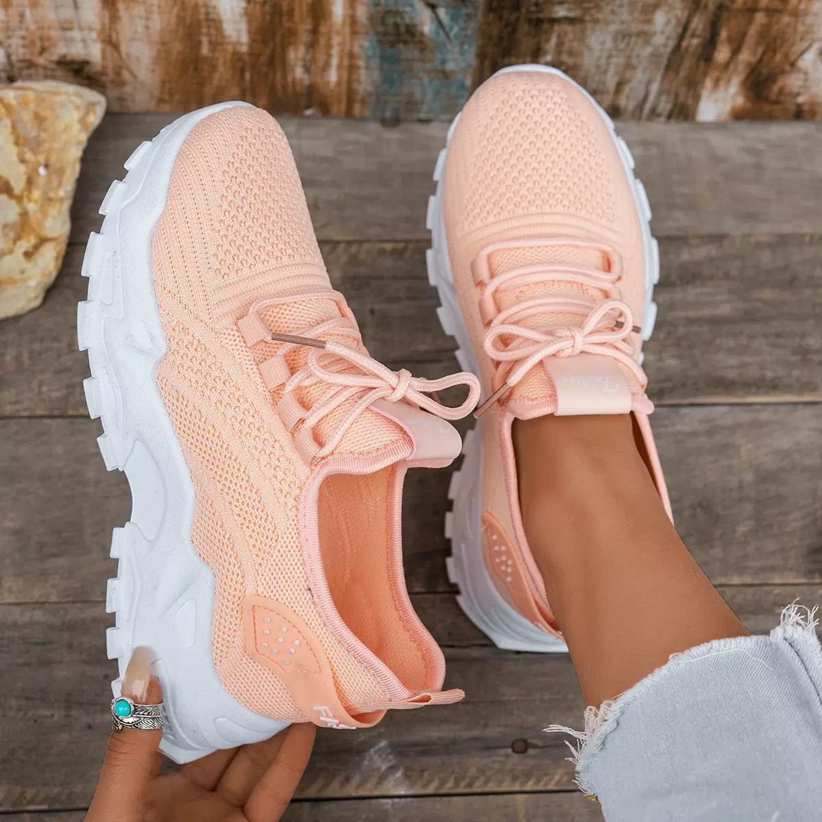 Breathable Mesh Lace-Up Chunky Platform Sneaker