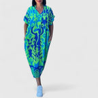 Abstract Baroque Print V Neck Short Sleeve Oversized Casual Maxi Dress