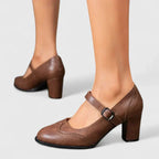 Brogue Detail Mary Jane Buckle Strap Block Heel