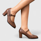 Brogue Detail Mary Jane Buckle Strap Block Heel