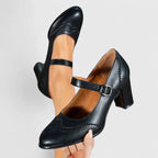 Brogue Detail Mary Jane Buckle Strap Block Heel