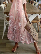 Floral Print V Neck Tassel Tie Boho Maxi Dress