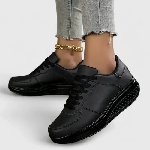 Clean Leather Lace Up Rocker Sole Casual Platform Sneaker