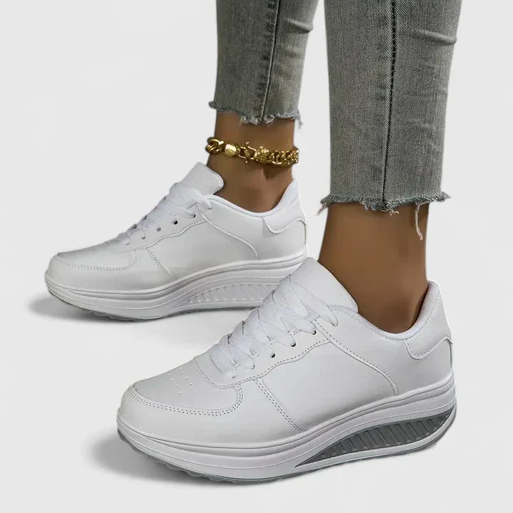 Clean Leather Lace Up Rocker Sole Casual Platform Sneaker