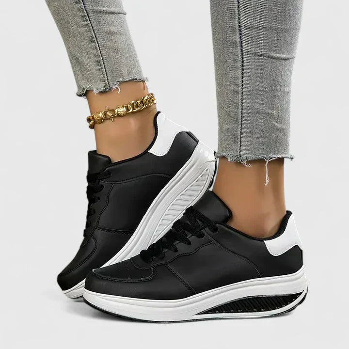 Clean Leather Lace Up Rocker Sole Casual Platform Sneaker