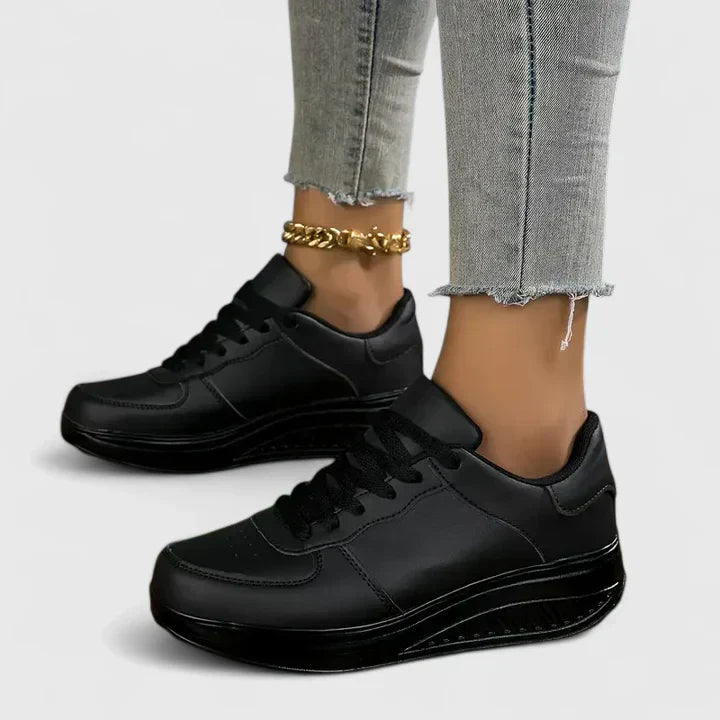 Clean Leather Lace Up Rocker Sole Casual Platform Sneaker