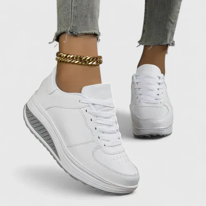 Clean Leather Lace Up Rocker Sole Casual Platform Sneaker
