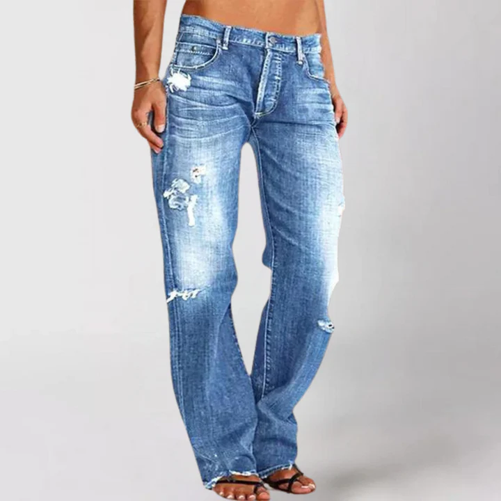 Distressed Ripped Low Rise Wide Leg Casual Denim Jean