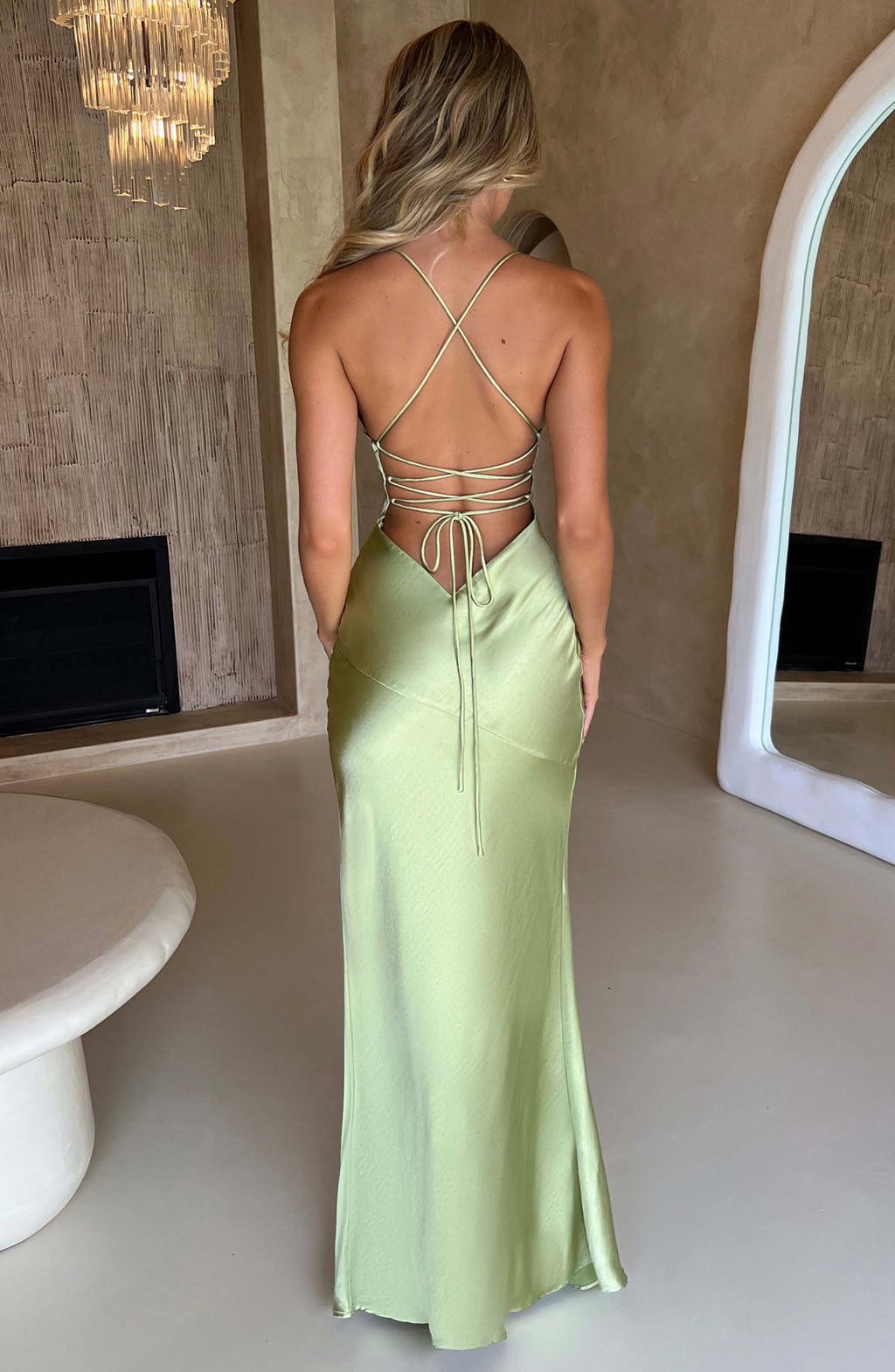 Satin Cowl Neck Strappy Split Maxi Dress - Formal Evening Gown