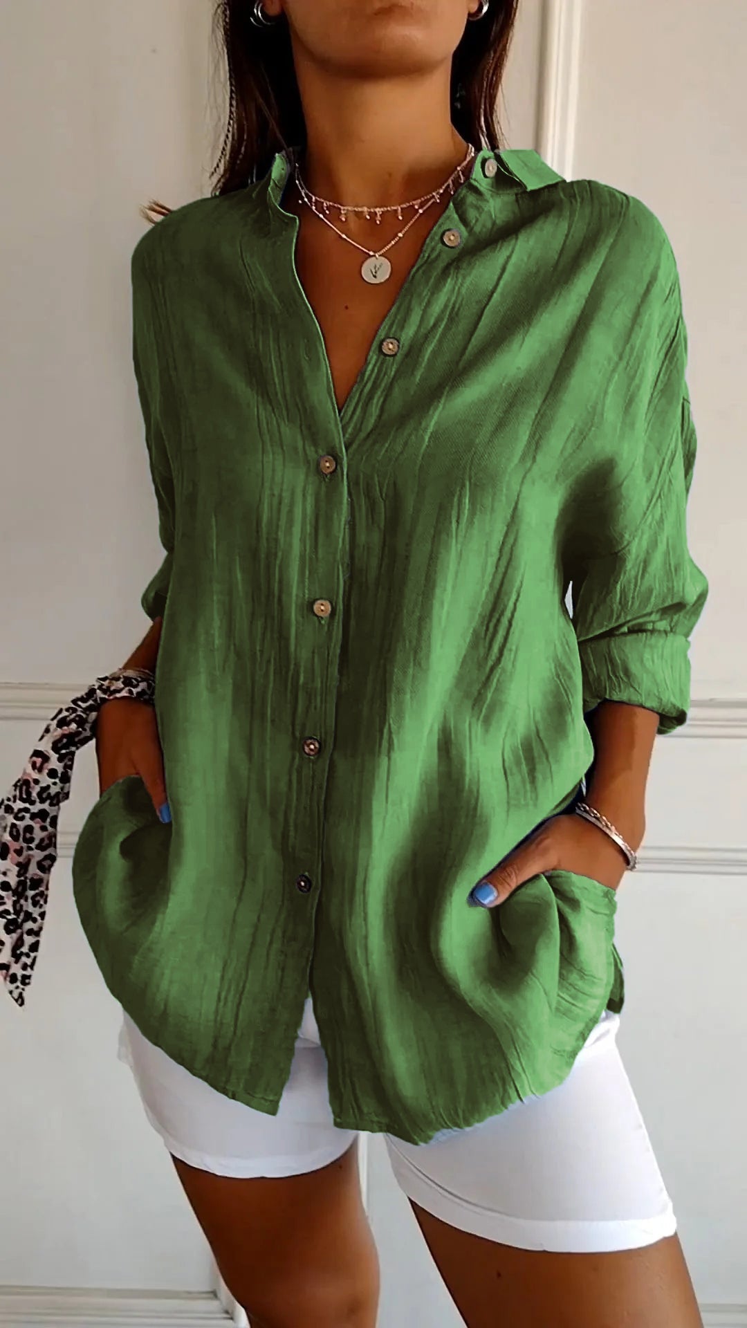 Crinkle Texture Oversized Linen Button Down Shirt
