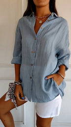 Crinkle Texture Oversized Linen Button Down Shirt