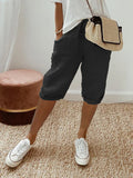 Drawstring Waist Roll Hem Cotton Casual Capri Pant