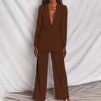 Notch Lapel Single Button Blazer and Wide Leg Pant Tailored Set