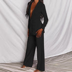 Notch Lapel Single Button Blazer and Wide Leg Pant Tailored Set