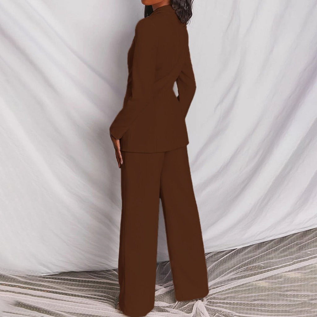 Notch Lapel Single Button Blazer and Wide Leg Pant Tailored Set