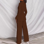 Notch Lapel Single Button Blazer and Wide Leg Pant Tailored Set