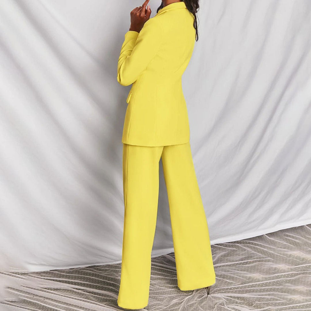 Notch Lapel Single Button Blazer and Wide Leg Pant Tailored Set