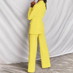 Notch Lapel Single Button Blazer and Wide Leg Pant Tailored Set