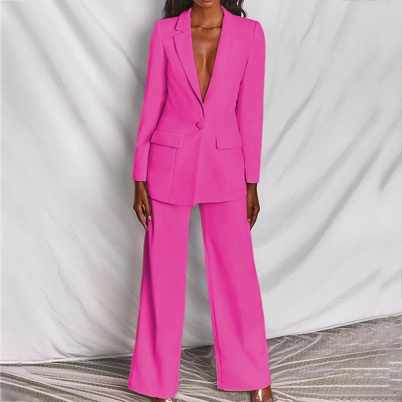 Notch Lapel Single Button Blazer and Wide Leg Pant Tailored Set