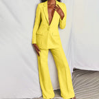 Notch Lapel Single Button Blazer and Wide Leg Pant Tailored Set