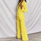 Notch Lapel Single Button Blazer and Wide Leg Pant Tailored Set