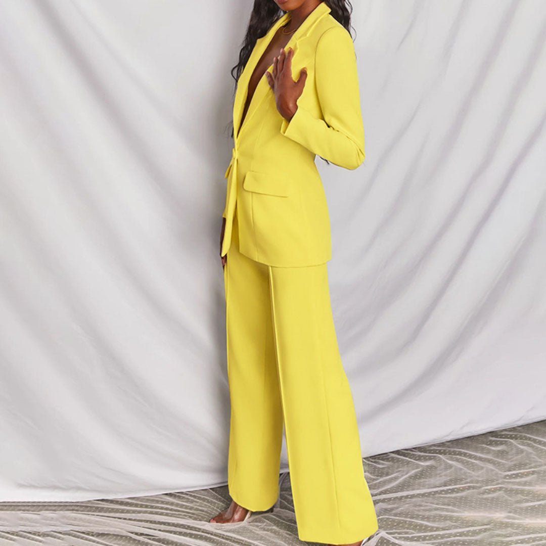 Notch Lapel Single Button Blazer and Wide Leg Pant Tailored Set