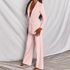 Notch Lapel Single Button Blazer and Wide Leg Pant Tailored Set