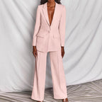 Notch Lapel Single Button Blazer and Wide Leg Pant Tailored Set