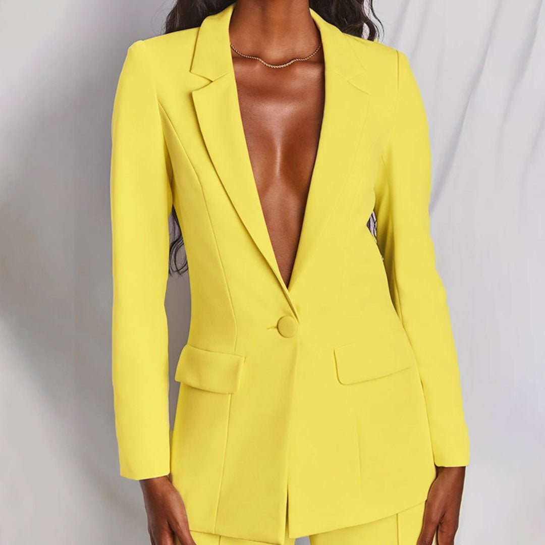 Notch Lapel Single Button Blazer and Wide Leg Pant Tailored Set