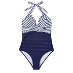 Tropical Print Wrap Halter Deep V One Piece Swimsuit