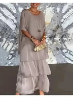 Chiffon Tiered Ruffle Batwing Sleeve Flowy Maxi Dress