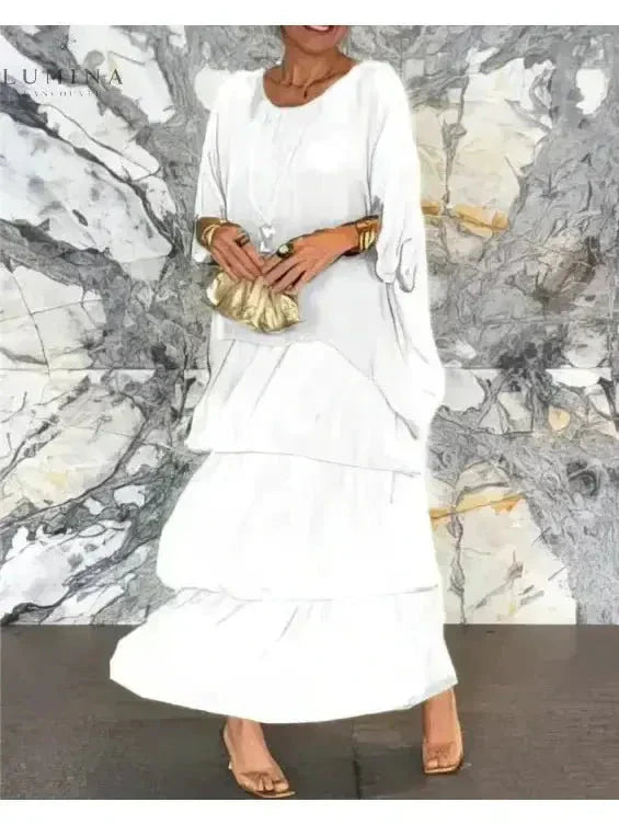 Chiffon Tiered Ruffle Batwing Sleeve Flowy Maxi Dress
