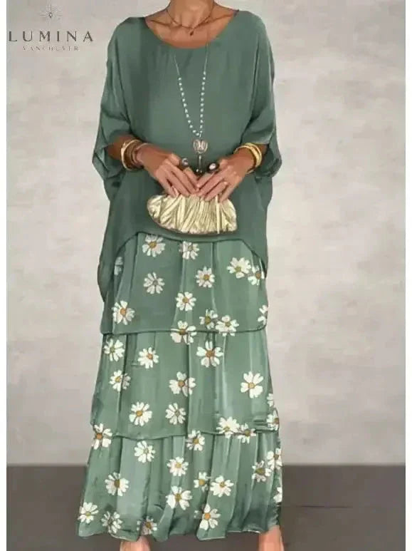 Chiffon Tiered Ruffle Batwing Sleeve Flowy Maxi Dress