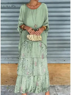 Chiffon Tiered Ruffle Batwing Sleeve Flowy Maxi Dress