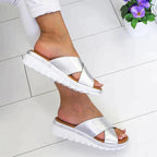 Crossover Strap Open Toe Flatform Slip On Slide Sandal