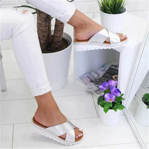 Crossover Strap Open Toe Flatform Slip On Slide Sandal