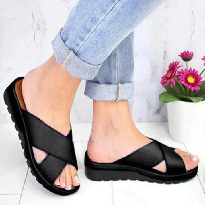 Crossover Strap Open Toe Flatform Slip On Slide Sandal