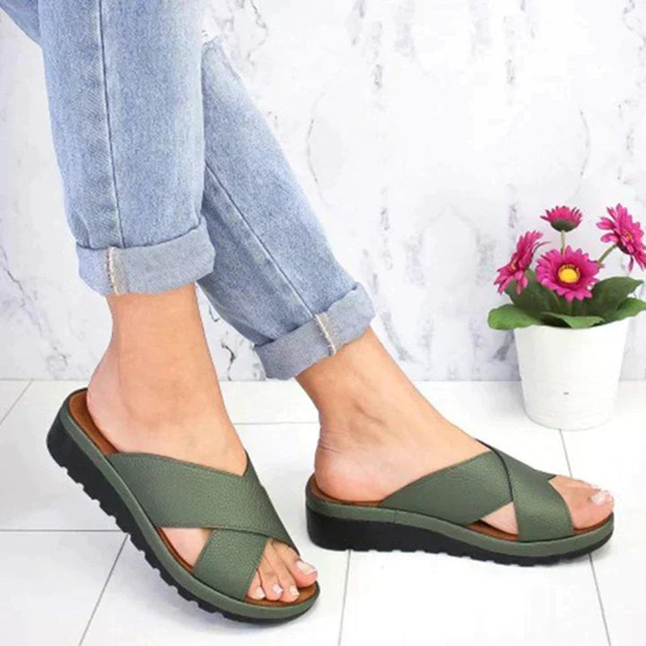 Crossover Strap Open Toe Flatform Slip On Slide Sandal
