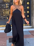Contrast Cross Halter Neck Sleeveless Casual Maxi Dress